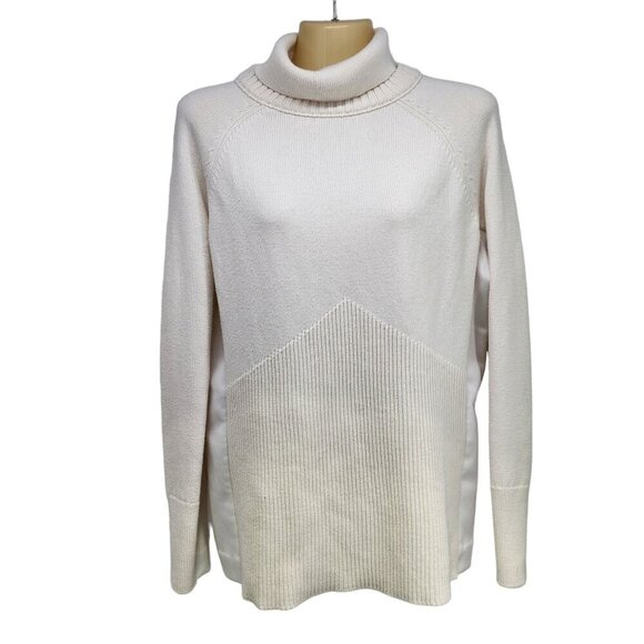 Athleta Mesa Hybrid Merino Wool Blend Turtleneck Sweater Cream Women's Size M - Picture 2 of 11